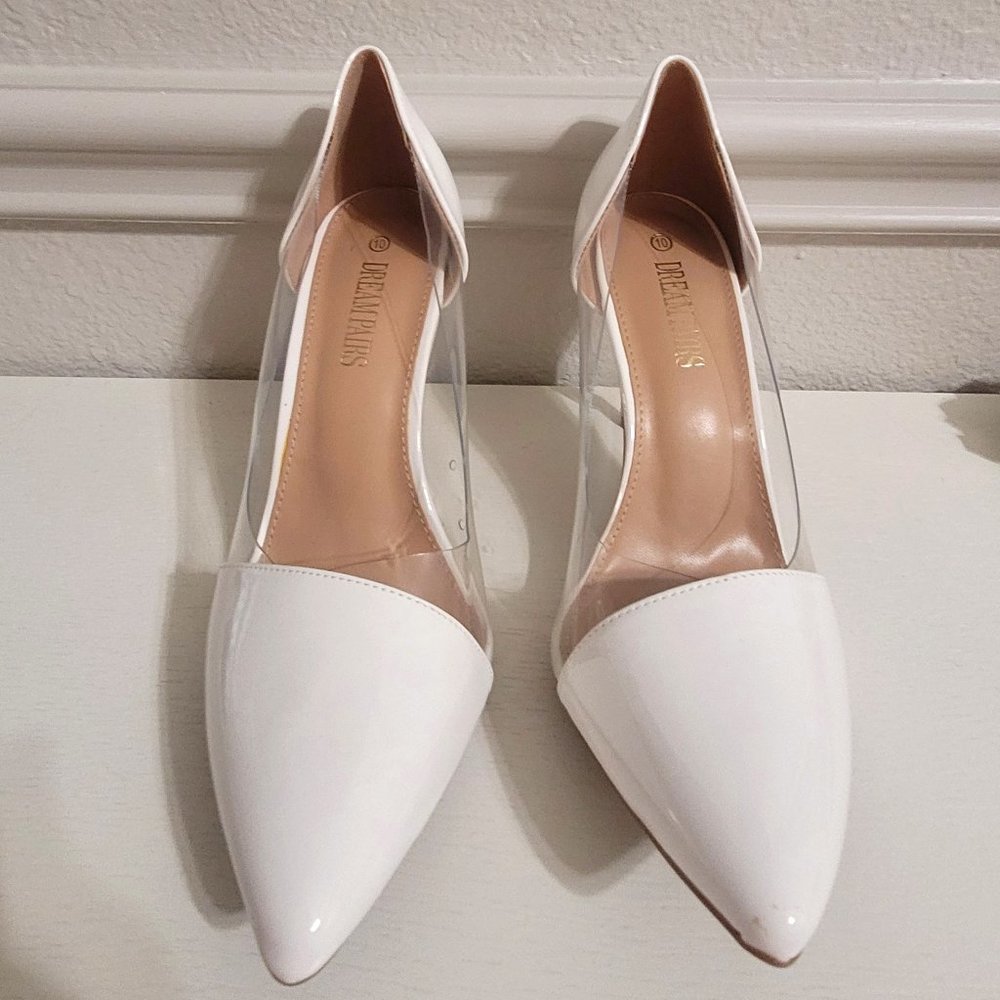 New Women's Dream Pairs White/Transparent Heels Size 10 M